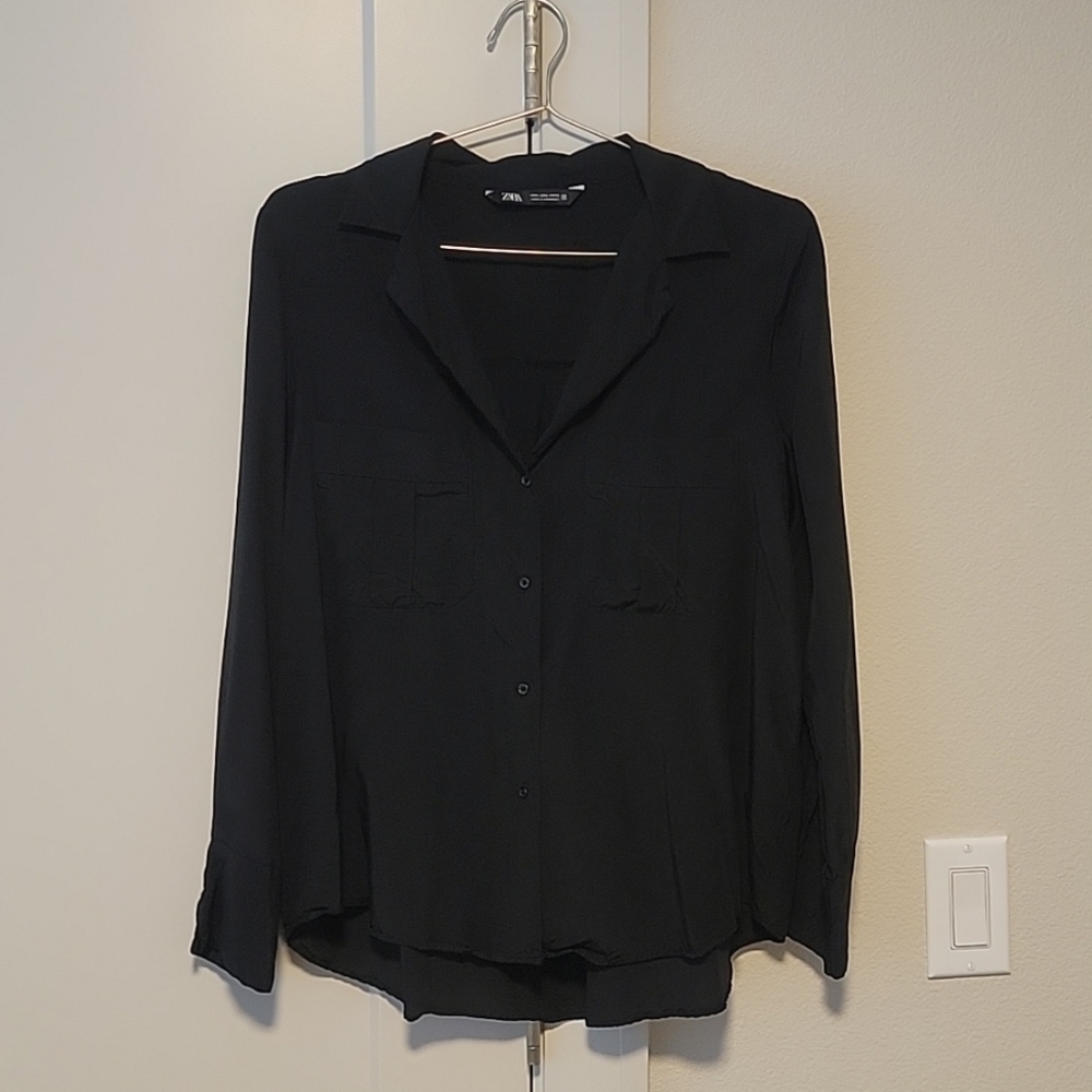 Zara, button down shirt, size L, black